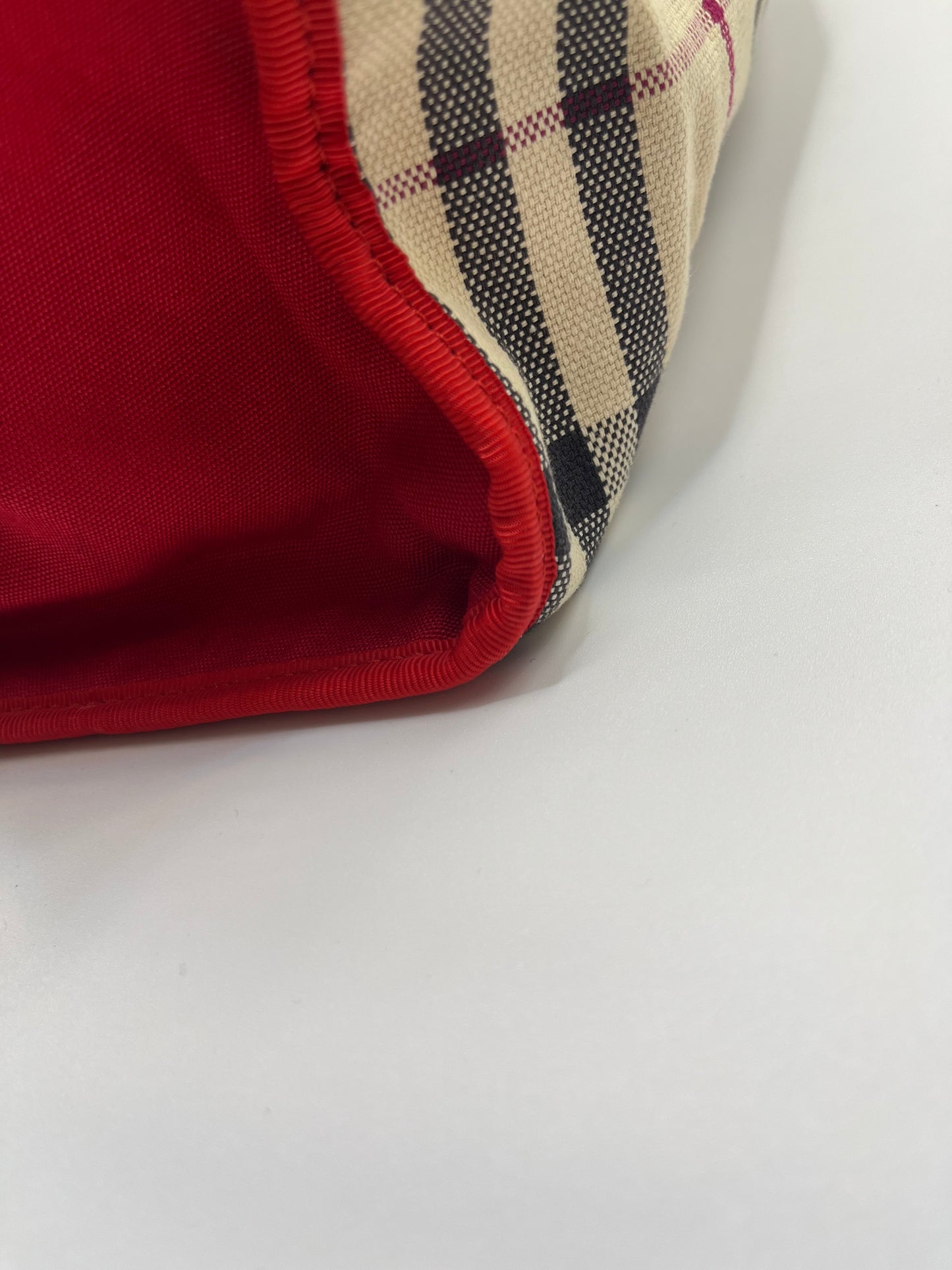 Pre-Loved Burberry Nova Check Canvas Tote - Beige/Red
