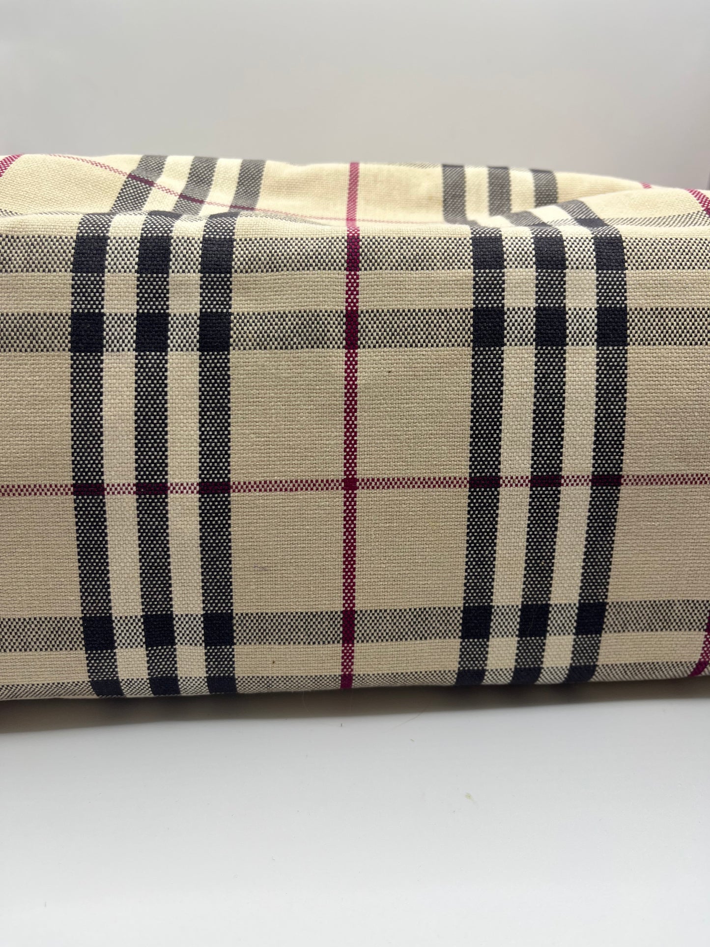 Pre-Loved Burberry Nova Check Canvas Tote - Beige/Red
