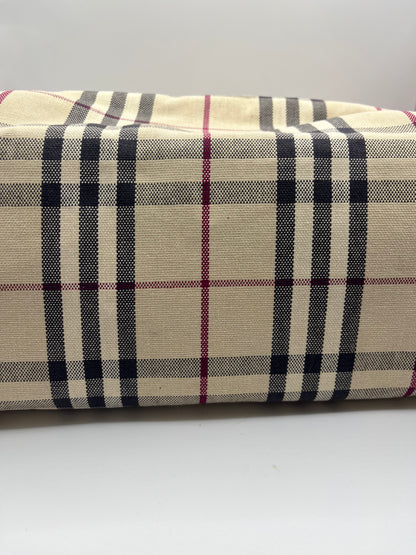Pre-Loved Burberry Nova Check Canvas Tote - Beige/Red