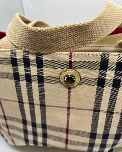 Pre-Loved Burberry Nova Check Canvas Tote - Beige/Red