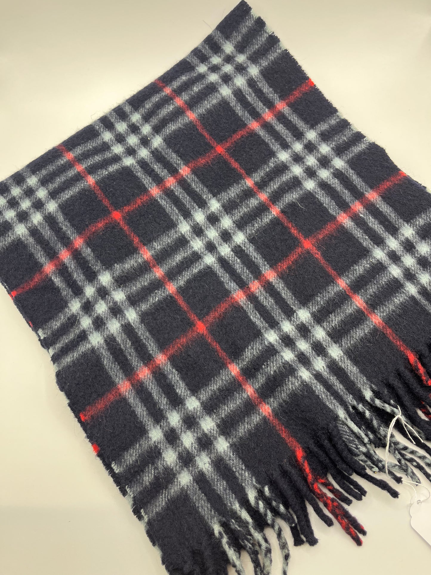 Pre-Loved Burberry 100% Cashmere Muffler Scarf - Navy/Red Nova Check