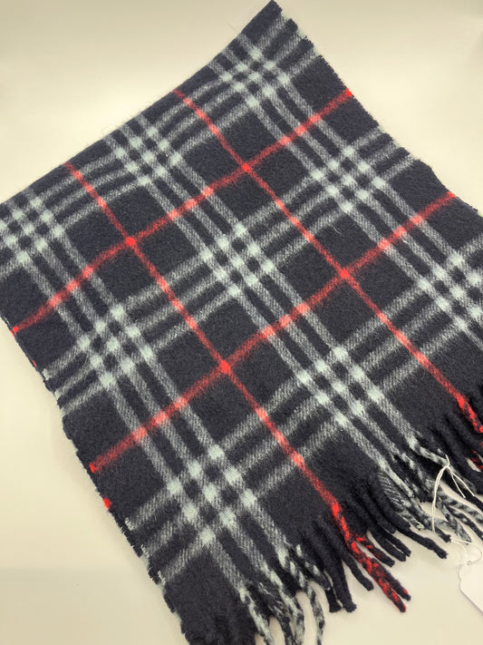 Pre-Loved Burberry 100% Cashmere Muffler Scarf - Navy/Red Nova Check