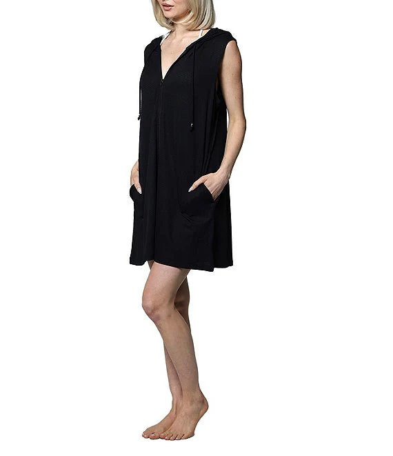 J. Valdi Zip Up Hooded Cover Up - Blk