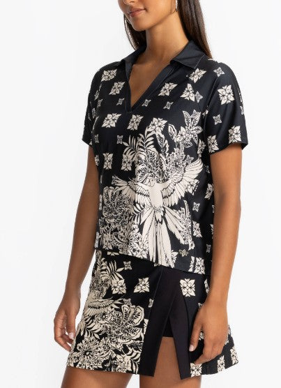 Johnny Was Active Bee Active Boxy Polo Tee - Blk/Cream