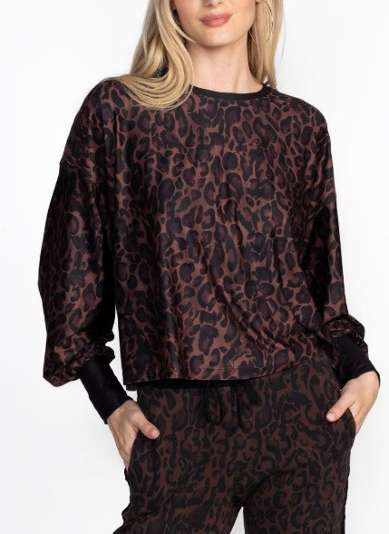 Johnny Was Active Drop Shoulder Crew Neck Tee - French Leopard