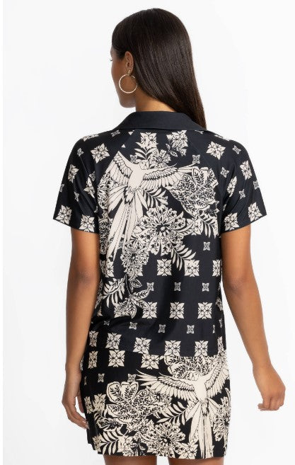 Johnny Was Active Bee Active Boxy Polo Tee - Blk/Cream