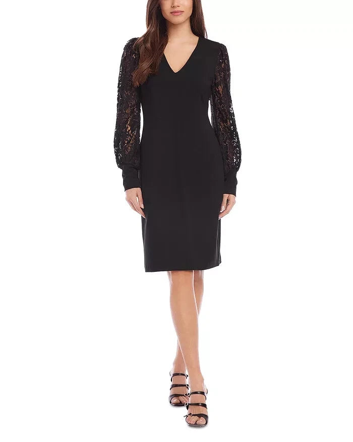 Karen Kane Lace V Neck Midi Dress - Black