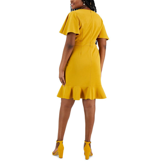 Kasper Knit Flutter Sleeves Sheath Dress - Mustard