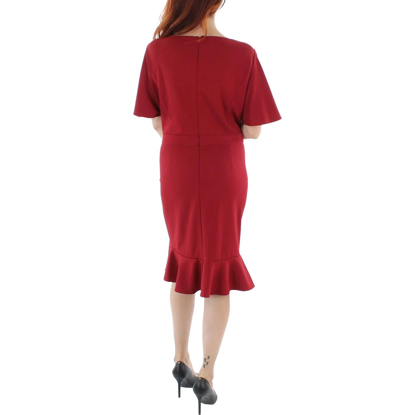 Kasper Knit Flutter Sleeves Sheath Dress - Red