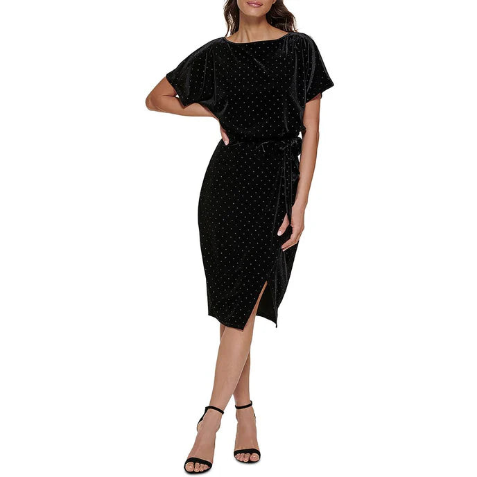 Kensie Studded Velvet Sheath - Black