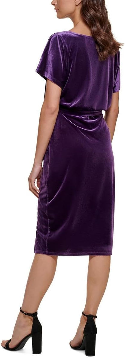 Kensie Dresses Velvet Boatneck Midi Dress - Purple