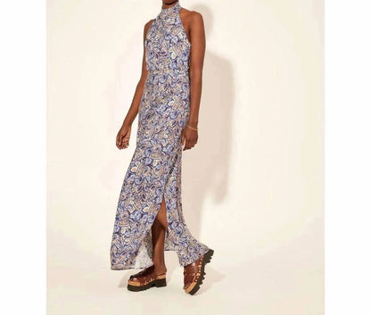 Kivari Dakota Watercolor Paisley Dress - Blue/Tan/Wht