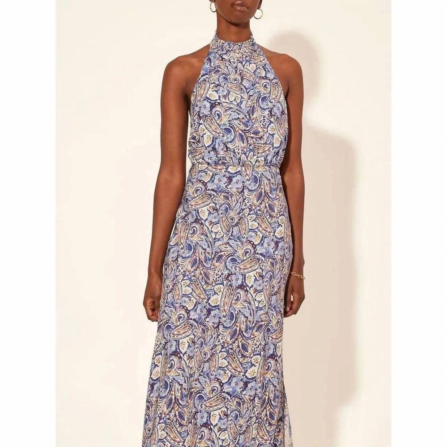 Kivari Dakota Watercolor Paisley Dress - Blue/Tan/Wht