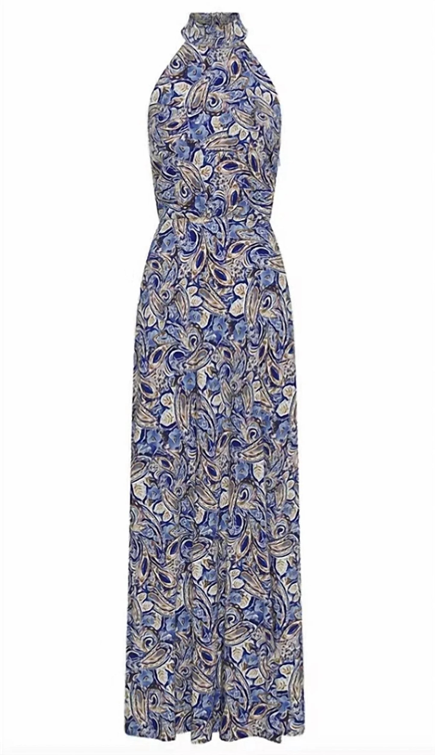 Kivari Dakota Watercolor Paisley Dress - Blue/Tan/Wht