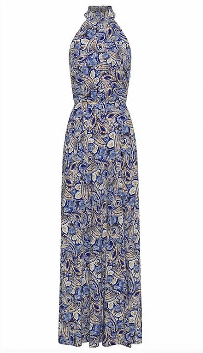 Kivari Dakota Watercolor Paisley Dress - Blue/Tan/Wht