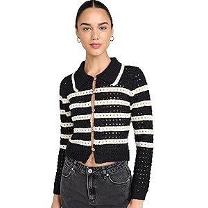 Line & Dot Women's Let Me Be Cardigan - Black/Ivory, XS