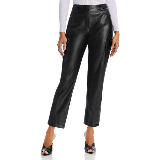Lucy Paris Faux Leather High Rise Cargo Pants - Black