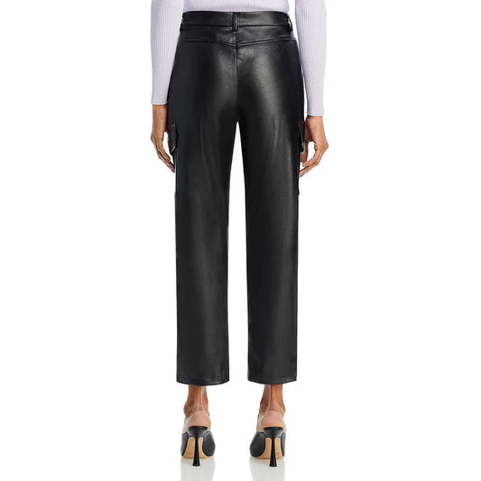 Lucy Paris Faux Leather High Rise Cargo Pants - Black