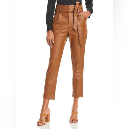 Lucy Paris Paperbag Waist Faux Leather Pant - Cognac