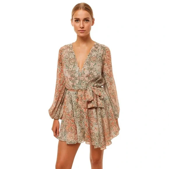 Misa Los Angeles Barocco Floral Print Dress - Grn/Org