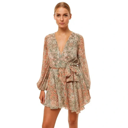 Misa Los Angeles Barocco Floral Print Dress - Grn/Org