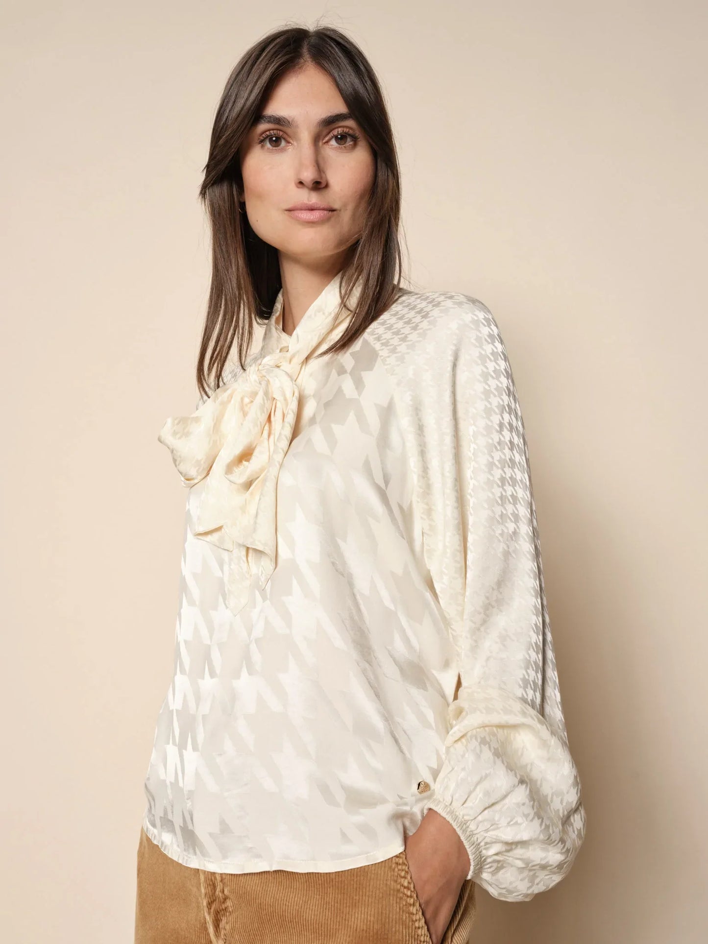 Mos Mosh Houndstooth Saloni Alia Blouse - Cream