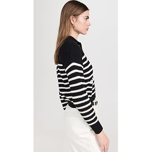 Madewell Striped Ribbed Polo Cardigan Sweater - Blk/Wht