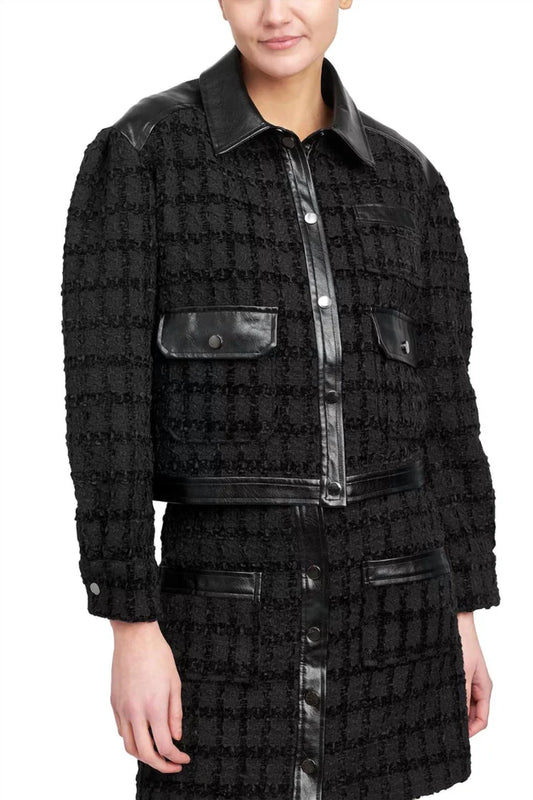 En Saison Mixed Media Cropped  Jacket - Blk Tweed
