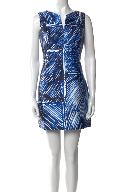 Milly V Neck Abstract Print Dress -Blue/Blk/Wht