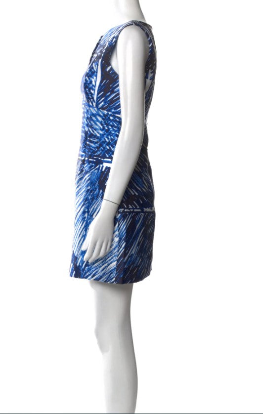 Milly V Neck Abstract Print Dress -Blue/Blk/Wht