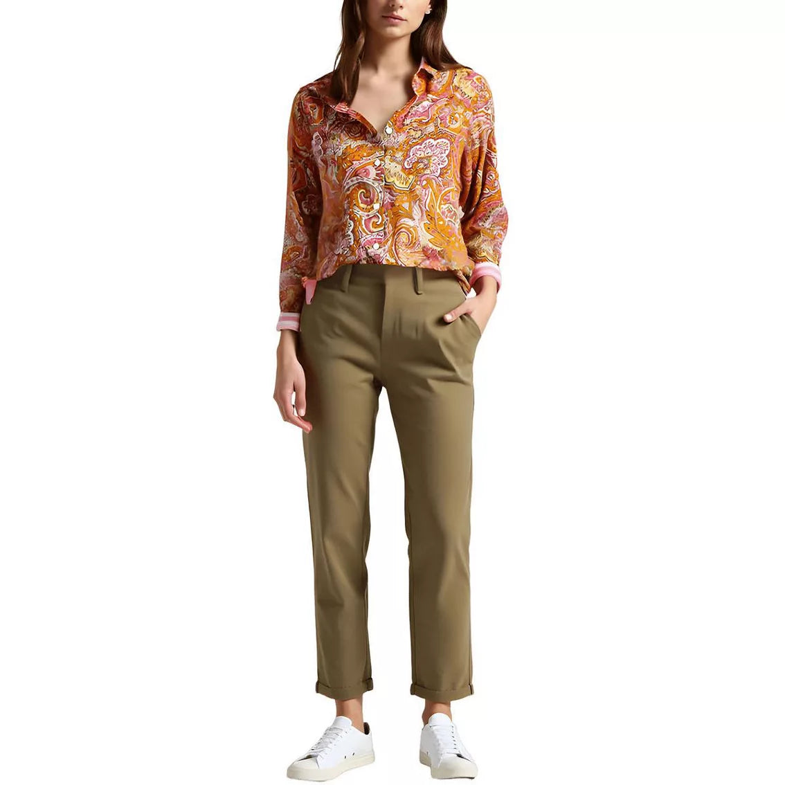 Nautica Jeans Co. Paisley Button Front Shirt - Orange Multi