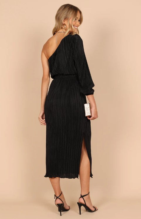 Petal & Pup One Shoulder Pleated Midi Dress - Black