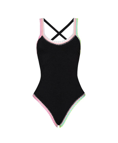 Solange Ferrarini x PQ Crochet Trim One Piece - Black Pearl