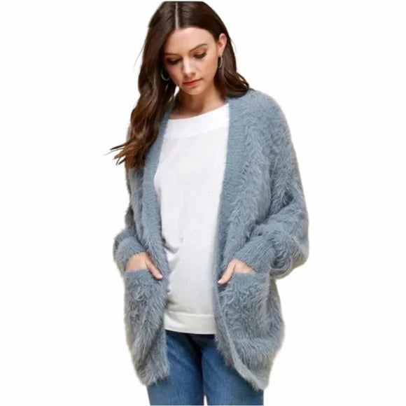 Pinch Open Front Fuzzy Eyelash Knit Cardigan