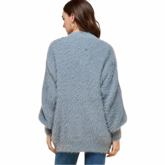 Pinch Open Front Fuzzy Eyelash Knit Cardigan