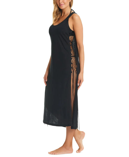 Red Carter Tie Side Maxi Cover Up - Blk