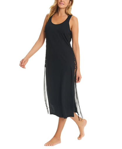 Red Carter Tie Side Maxi Cover Up - Blk