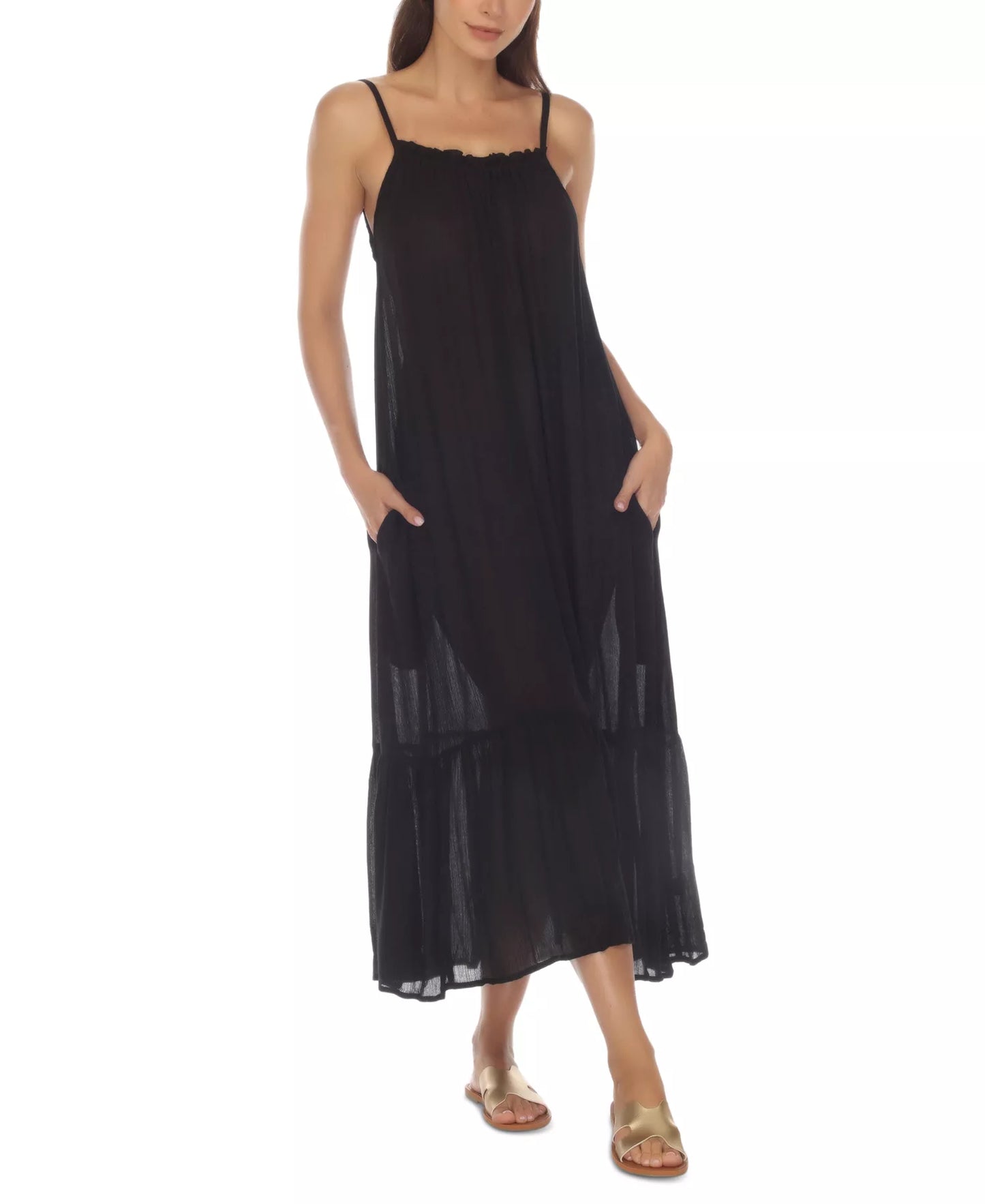 Raviya Ruffle Trim Maxi Dress Cover Up - Blk