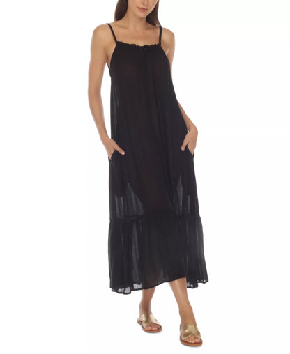 Raviya Ruffle Trim Maxi Dress Cover Up - Blk