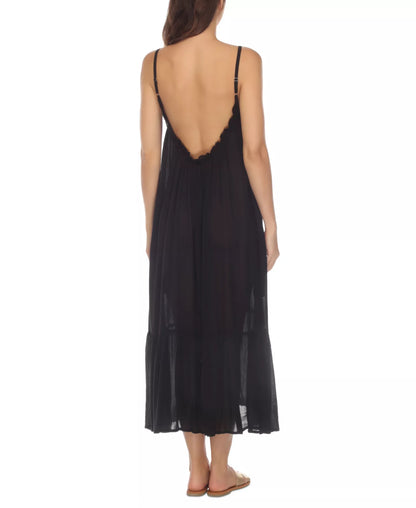 Raviya Ruffle Trim Maxi Dress Cover Up - Blk