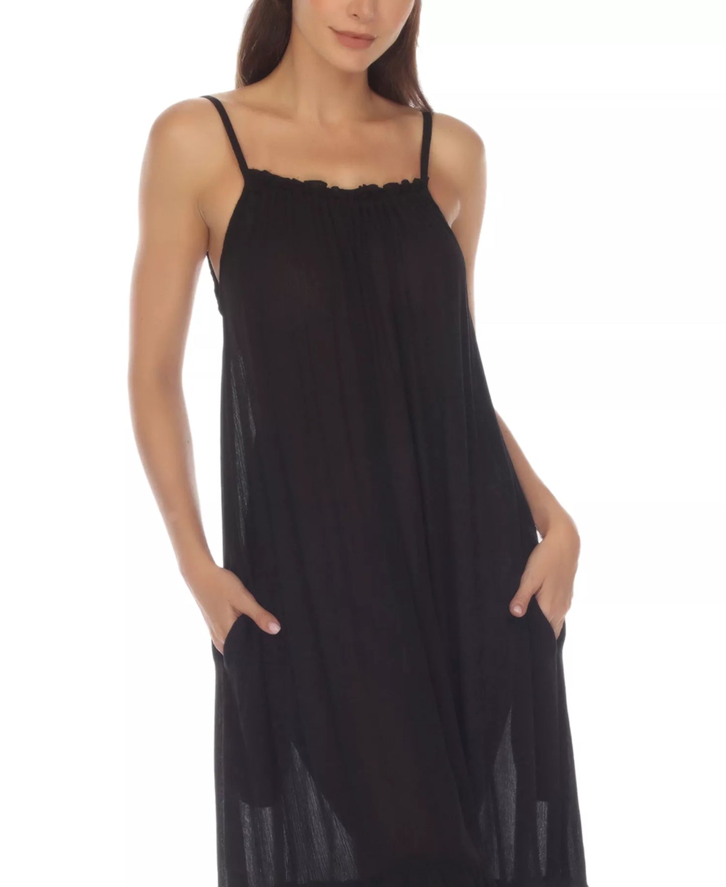 Raviya Ruffle Trim Maxi Dress Cover Up - Blk