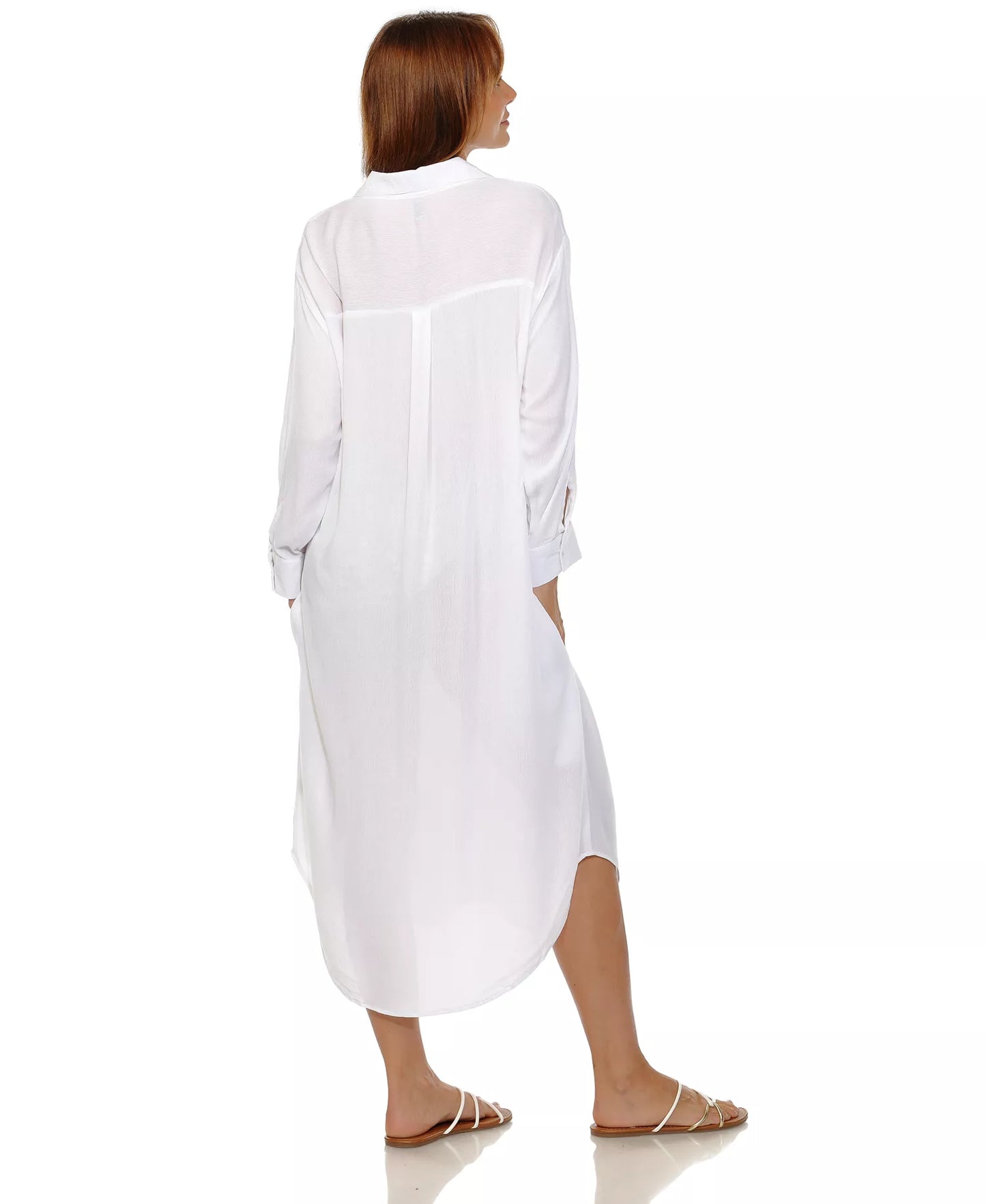 Raviya Long Button Front Shirt Cover Up - White