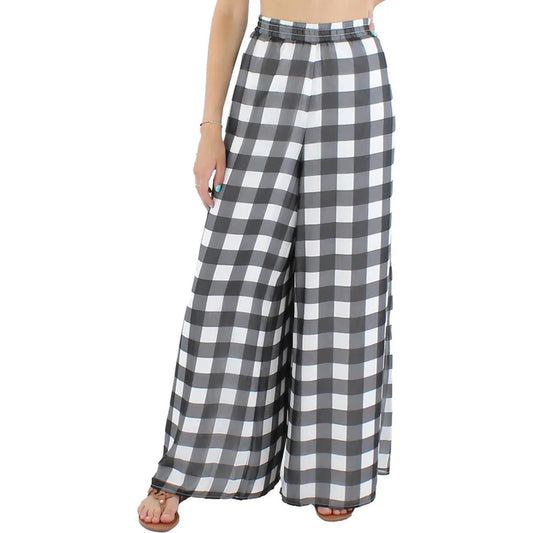 Riley & Rae Chiffon Check Print Wide Leg Pant - Blk/Wht