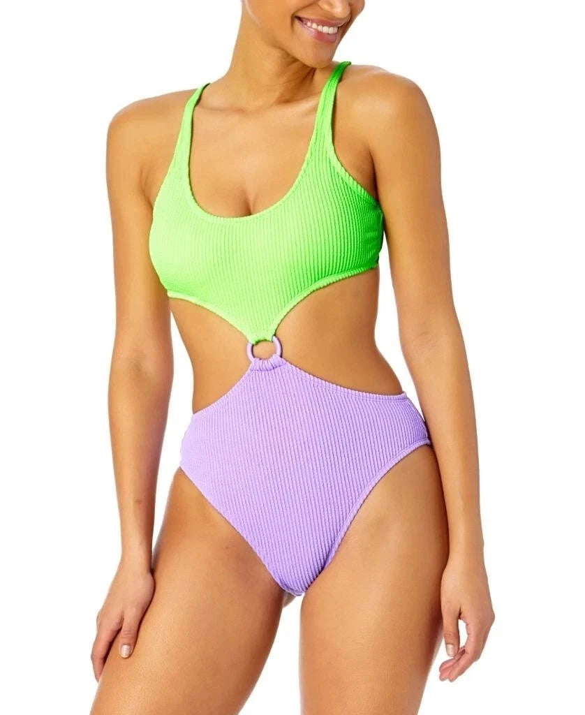 Salt & Cove Ribbed O-Ring Monokini Swimsuit - Mint/Lilac