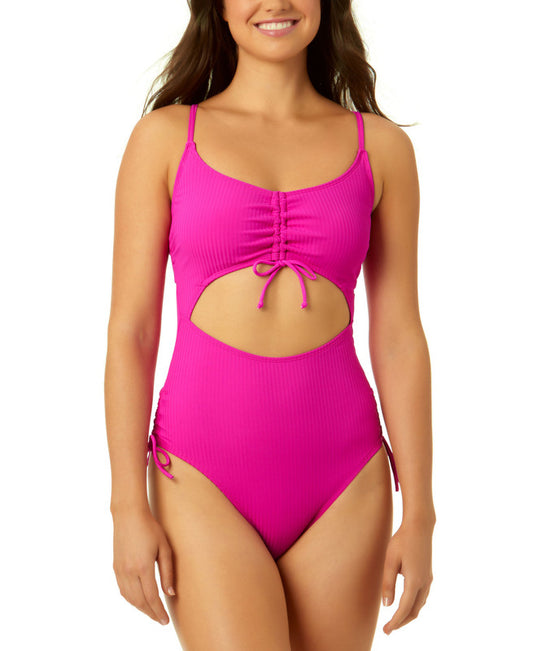 Salt & Cove Adjustable Cinched Ribbed One Piece - Hot Pink