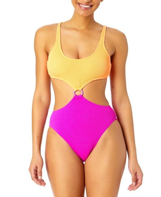 Salt & Cove Ribbed O-Ring Monokini Swimsuit - Peach/Magenta
