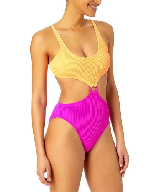 Salt & Cove Ribbed O-Ring Monokini Swimsuit - Peach/Magenta