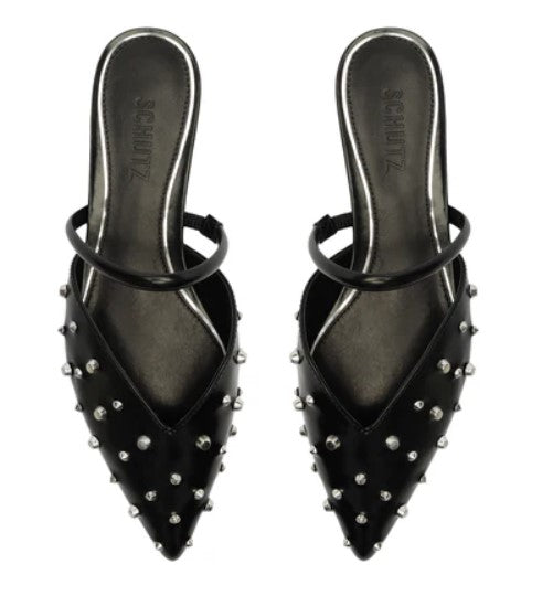 Schutz Gayle Flat - Blk/Silver 8.5