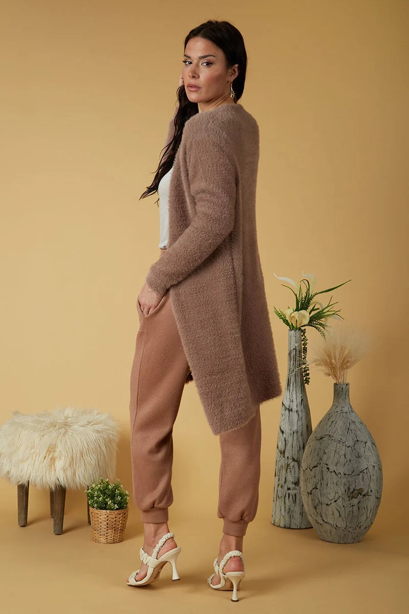 Scandal Ella Open Front Long Fuzzy Cardigan