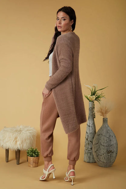 Scandal Ella Open Front Long Fuzzy Cardigan
